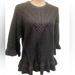 Kate Spade Women’s Black Cable Knit Sweater Flounce Three Quarter Sleeve New M/L